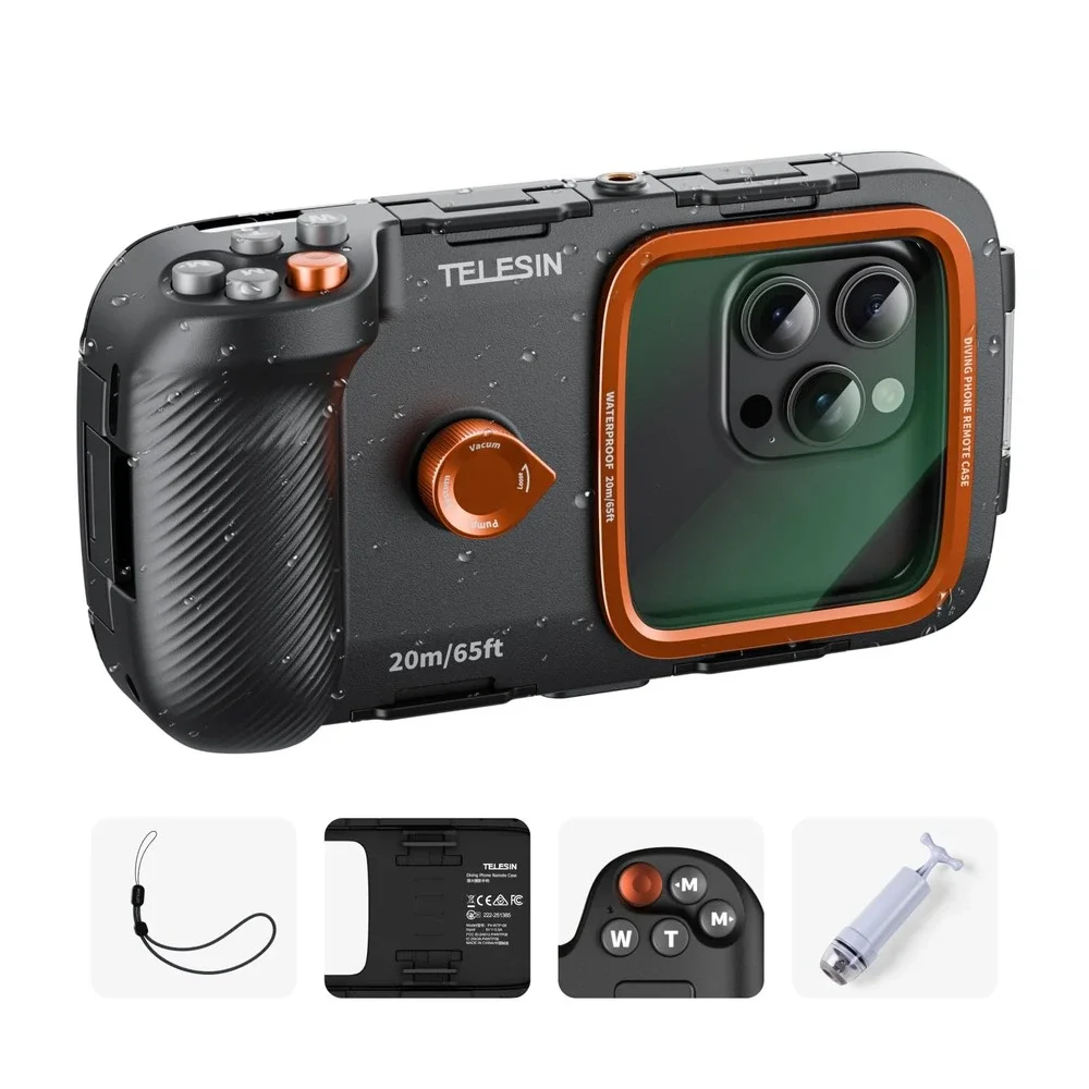 TELESIN Diving Phone Case Waterproof 65ft Underwater Remote Bluetooth Control